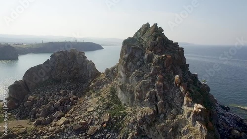 ProRes. Lake Baikal. Olkhon Island. The heart of the island is Shamanka Rock. Poleslok Khuzhir. Summer shooting from a drone.