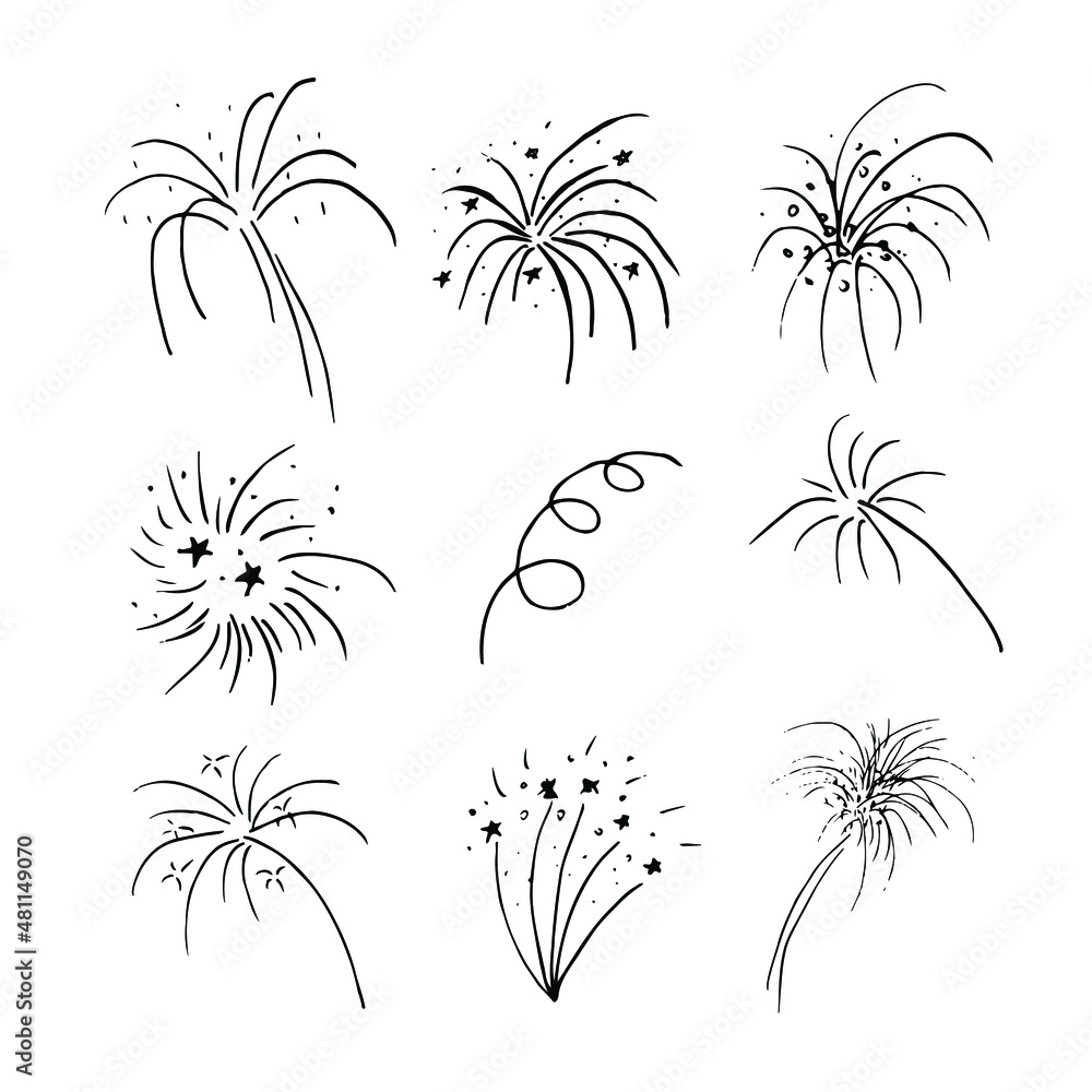 Vector thin line icon, fireworks. Metaphor of happiness, excitement and joy. Logo template illustration. Black on white isolated symbol. Simple mono linear modern design.