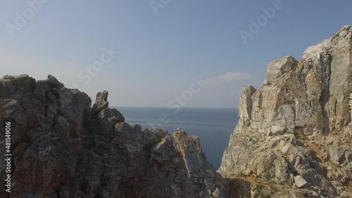 ProRes. Lake Baikal. Olkhon Island. The heart of the island is Shamanka Rock. Poleslok Khuzhir. Summer shooting from a drone.
