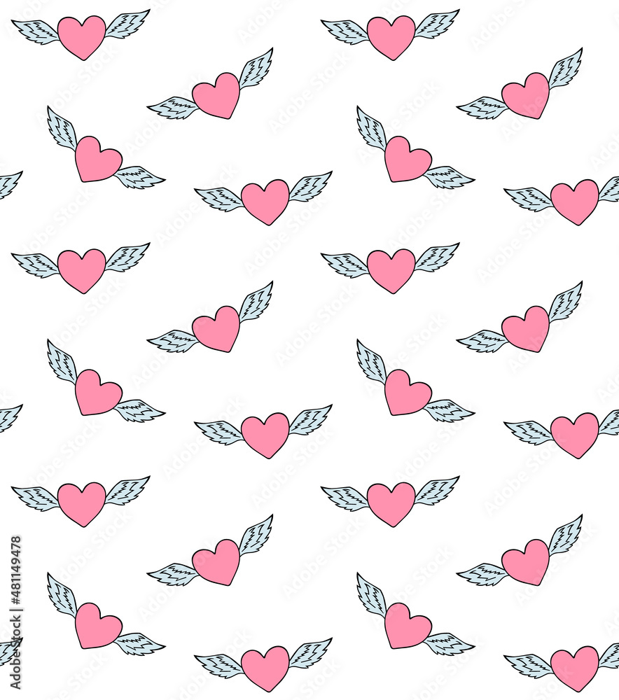 Vector seamless pattern of hand drawn doodle sketch colored heart with ...