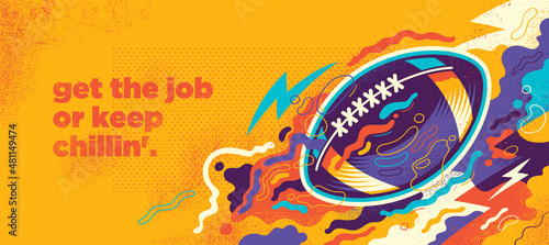 Colorful American football banner design in abstract style with ball and various splashing shapes. Vector illustration. photo