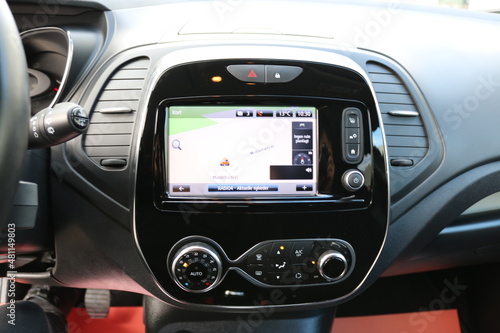 Car dashboard with touch screen.