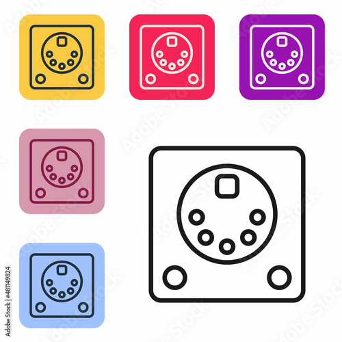 Black line Drum machine icon isolated on white background. Musical equipment. Set icons in color square buttons. Vector