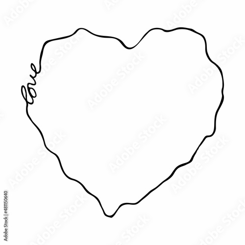Doodle heart with the inscription  love . Design for valentine s day. Vector illustration.
