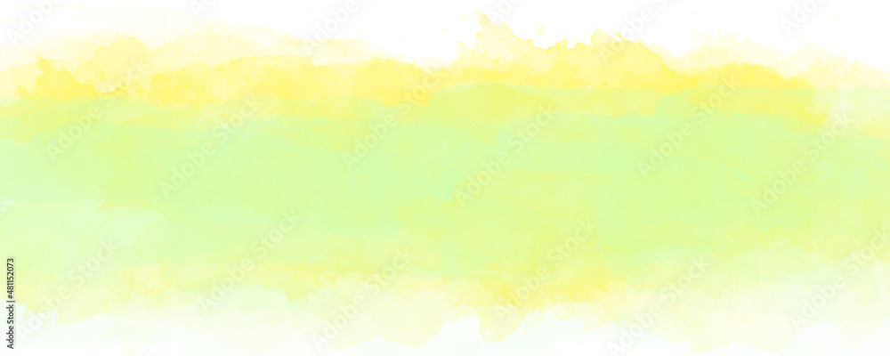 Yellow and green watercolor vector art background for cards, flyer, poster, banner and cover design. Hand drawn illustration for your design. place for text. Watercolour texture.  Spring backdrop.
