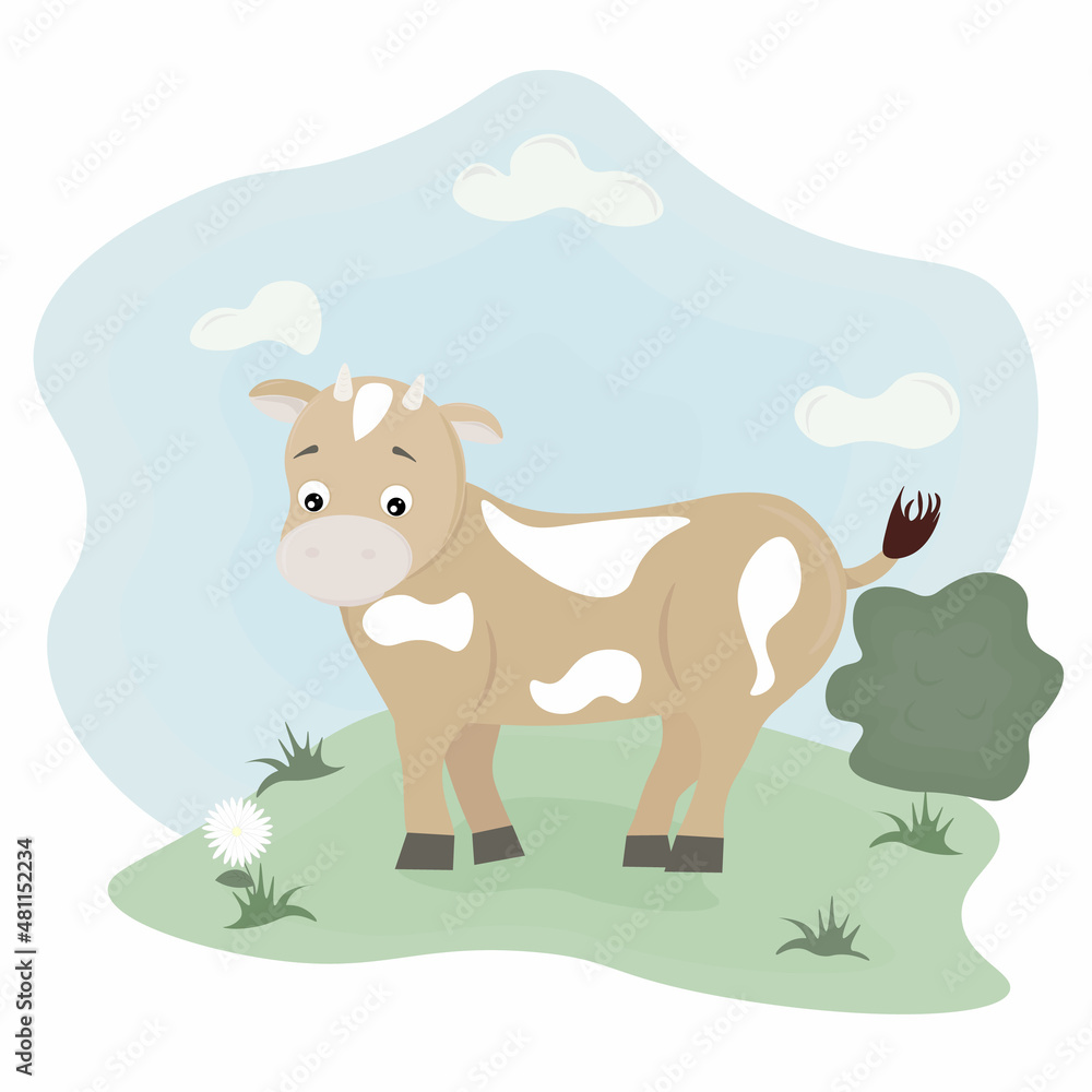 cow illustration in the meadow