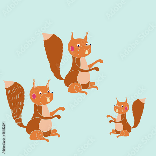 Stylized  colored  squirrel . Hand drawn.