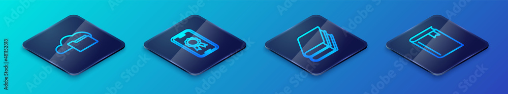 Set Isometric line Book, Cloud or online library, and Online education with diploma icon. Vector Set Isometric line Book, Cloud or online library, and Online education with diploma icon. Vector