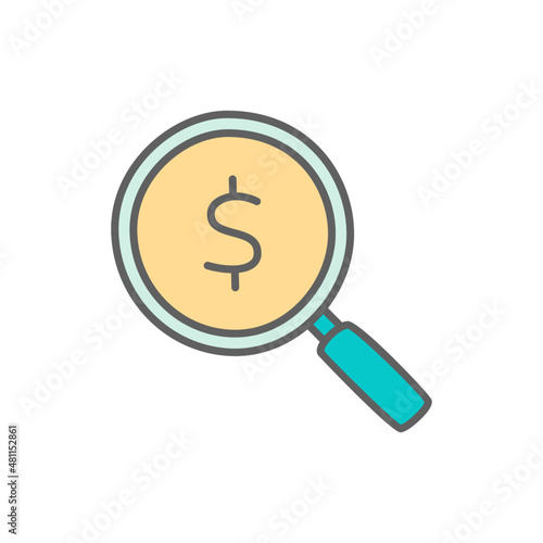 Dollar Search Icon in color icon, isolated on white background 