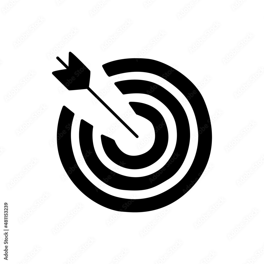 Target Icon in black flat glyph, filled style isolated on white background Target Icon in black flat glyph, filled style isolated on white background