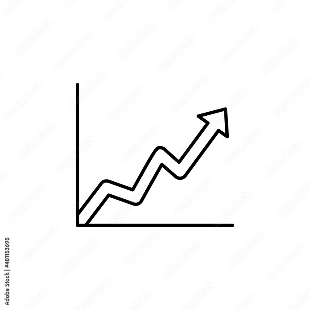 Line chart Icon in black line style icon, style isolated on white background Line chart Icon in black line style icon, style isolated on white background