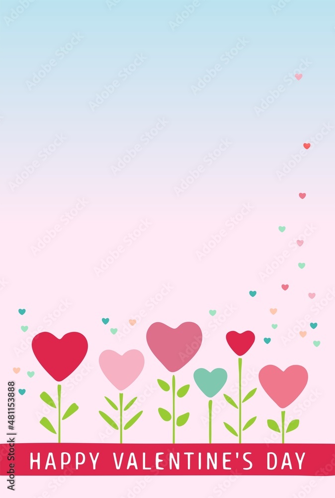 Cute pink Valentine's Day card with hearts, pastel blue template for weddings and valentines. Cute pink Valentine's Day card with hearts, pastel blue template for weddings and valentines.