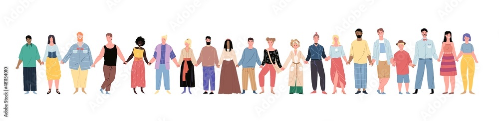 Vector cartoon flat happy smiling characters of different status and races holding hands-people equality,diversity and peace day,international friendship and solidarity social concept,web site design Vector cartoon flat happy smiling characters of different status and races holding hands-people equality,diversity and peace day,international friendship and solidarity social concept,web site design