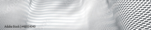 3D abstract monochrome background with dots texture and lines vector design, technology theme, dimensional dotted flow in perspective, big data, nanotechnology.