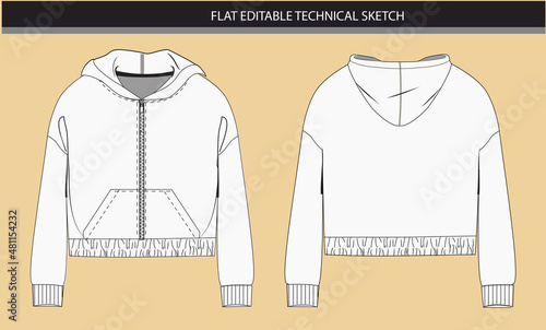 Elastic hem with zipper hoodie vector file