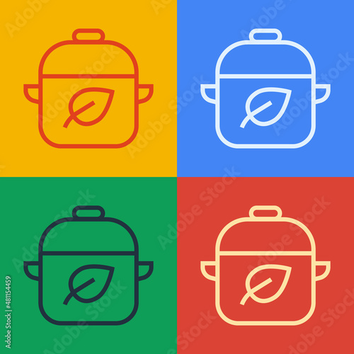 Pop art line Vegan food diet icon isolated on color background. Organic, bio, eco symbol. Vegan, no meat, lactose free, healthy, fresh and nonviolent food. Vector