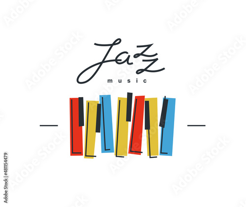 Jazz music emblem or logo vector flat style illustration isolated, grand piano logotype for recording label or studio or musical band.