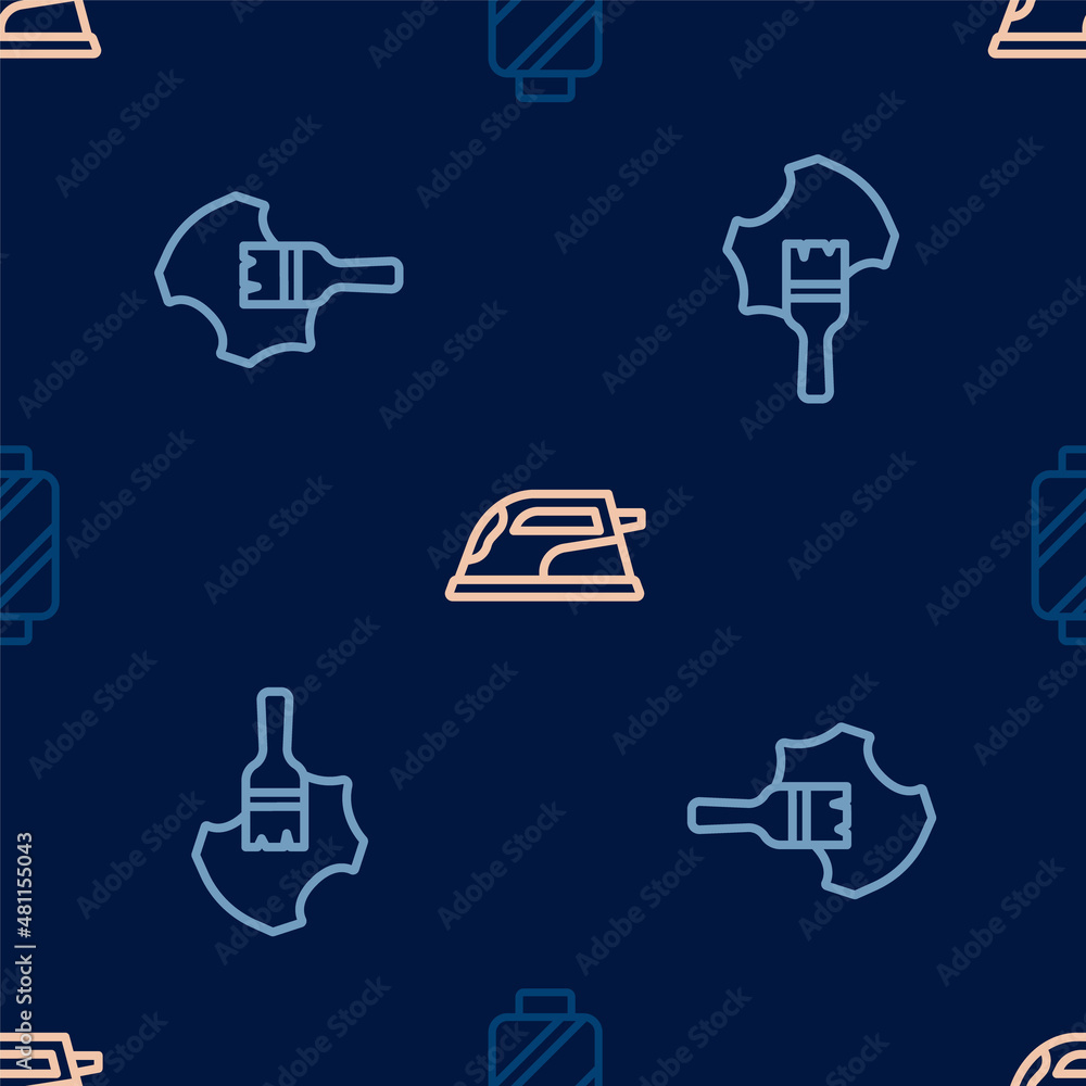 Set line Sewing thread on spool, Leather and Electric iron on seamless pattern. Vector Set line Sewing thread on spool, Leather and Electric iron on seamless pattern. Vector