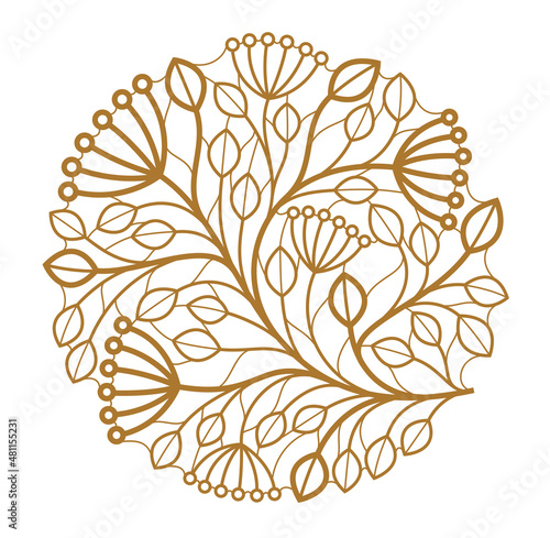 Luxury classic style elegant vector floral emblem isolated on white background, round shape boutique or hotel logo, leaves and branches linear badge in circle.