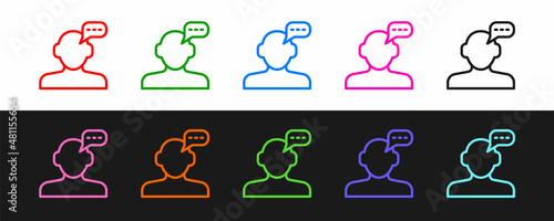 Set line Online psychological counseling distance icon isolated on black and white background. Psychotherapy, psychological help, psychiatrist online consulting. Vector