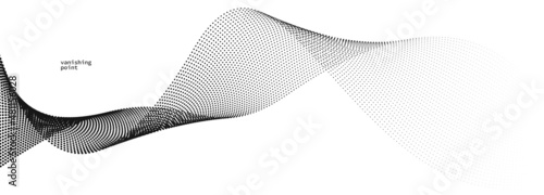 Smooth and relaxing shape vector abstract background with wave of flowing particles, curve lines of dots in motion, tranquil and soft image.