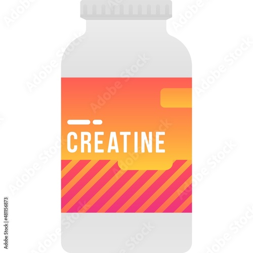 Sports supplement creatine bottle flat vector icon