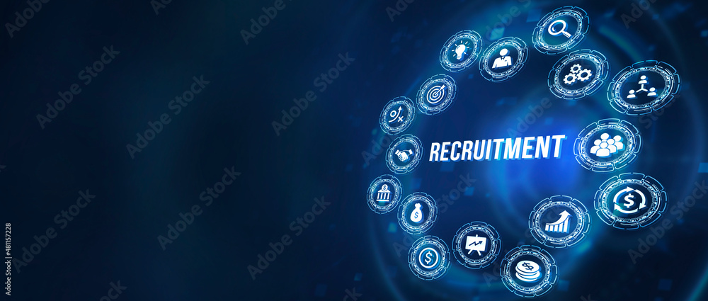 Fototapeta premium Internet, business, Technology and network concept.Recruitment career employee interview business HR Human Resources concept. 3d illustration.