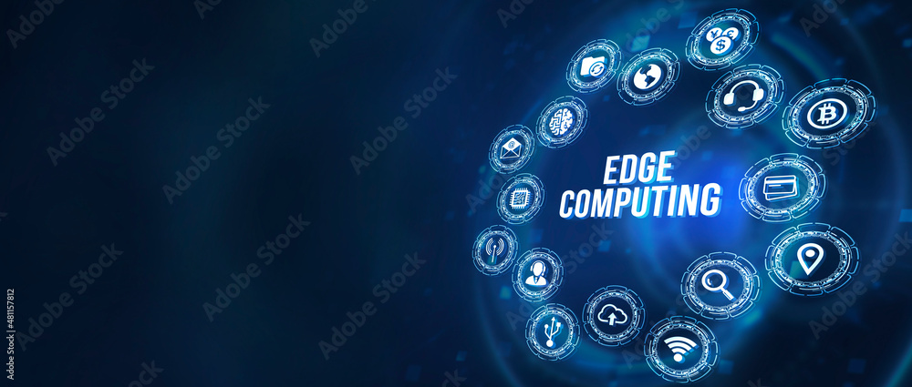 Fototapeta premium Internet, business, Technology and network concept. Edge computing modern IT technology on virtual screen. 3d illustration.