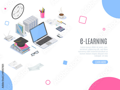 Wallpaper Mural Isometric concept for distance learning or online education Torontodigital.ca