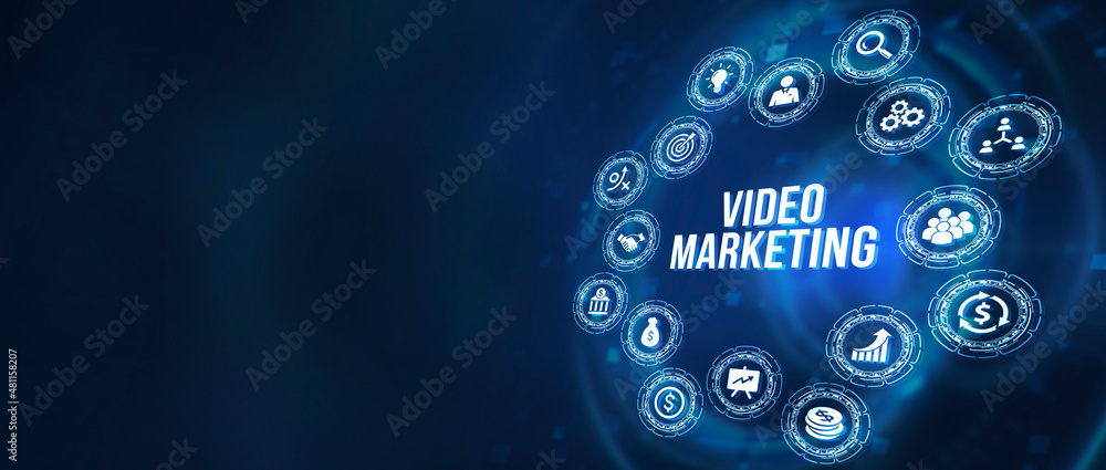 Fototapeta premium Internet, business, Technology and network concept. Video marketing and advertising concept on screen. 3d illustration.