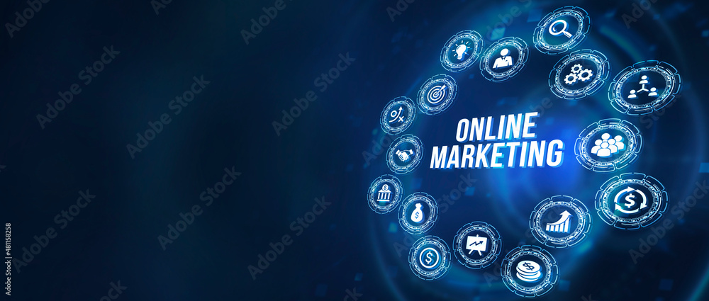 Fototapeta premium Internet, business, Technology and network concept. Digital Marketing Technology Solution for Online. 3d illustration.