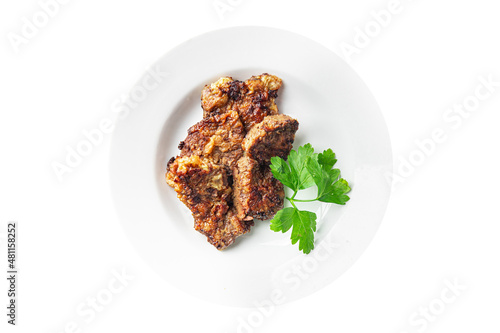 fried liver offal pork, beef healthy meal food snack on the table copy space food background rustic top view keto or paleo diet