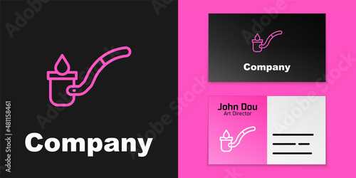 Pink line Sauna ladle icon isolated on black background. Logo design template element. Vector