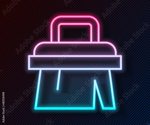 Glowing neon line Sauna brush icon isolated on black background. Wooden brush with coarse bristles for washing in the bath. Anti cellulite massage. Vector