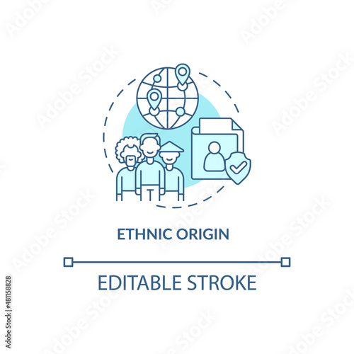 Ethnic origin turquoise concept icon. Sensitive information safety abstract idea thin line illustration. Isolated outline drawing. Editable stroke. Roboto-Medium, Myriad Pro-Bold fonts used