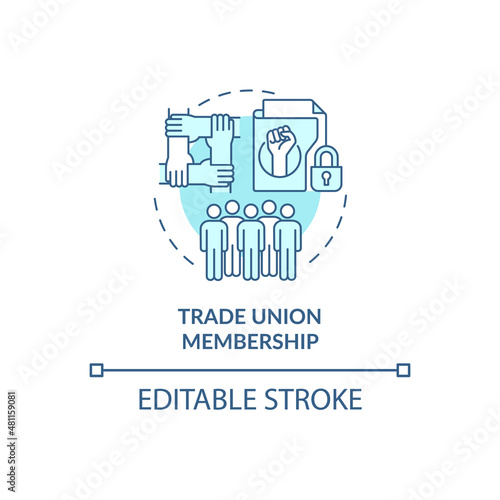 Trade union membership turquoise concept icon. Sensitive business data abstract idea thin line illustration. Isolated outline drawing. Editable stroke. Roboto-Medium, Myriad Pro-Bold fonts used