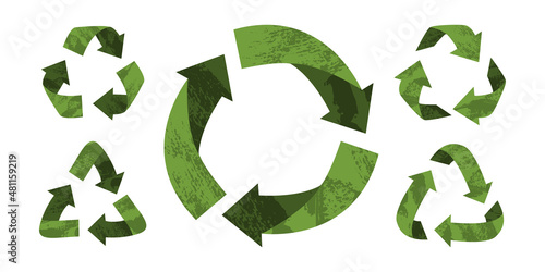 Vector recycling signs, isolated icons on white background. Green reuse symbols for ecological design, marking, product labeling. Zero waste lifestyle