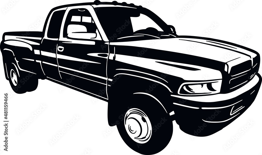 Classic Truck, Muscle car, Classic car, Stencil, Silhouette, Vector