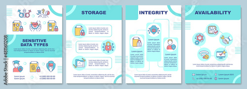 Sensitive data examples mint brochure template. Safe identity. Booklet print design with linear icons. Vector layouts for presentation, annual reports, ads. Arial-Black, Myriad Pro-Regular fonts used