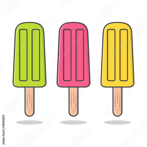 Various Color Ice Lolly Vector Icon Illustration. Popsicle Ice Cream Flat Icon