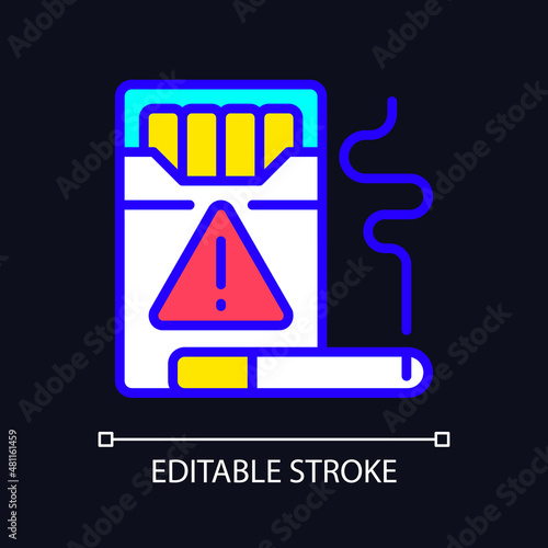 Cigarette smuggling RGB color icon for dark theme. Illegal tobacco trade. Cigars distribution. Simple filled line drawing on night mode background. Editable stroke. Pixel perfect. Arial font used