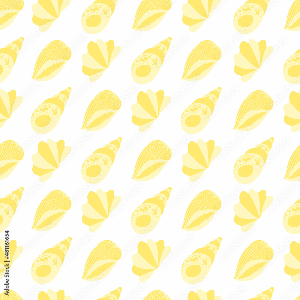 seamless pattern with yellow seashell. underwater world.