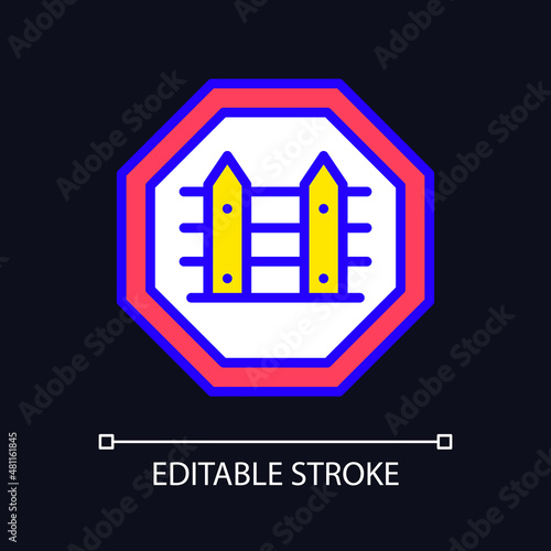 Country borders RGB color icon for dark theme. Homeland security. State barrier. Crimes prevention. Simple filled line drawing on night mode background. Editable stroke. Pixel perfect. Arial font used