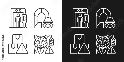 Smugglers activities prevention linear icons set for dark and light mode. Smuggling tunnel. Customizable thin line symbols. Isolated vector outline illustrations. Editable stroke. Pixel perfect
