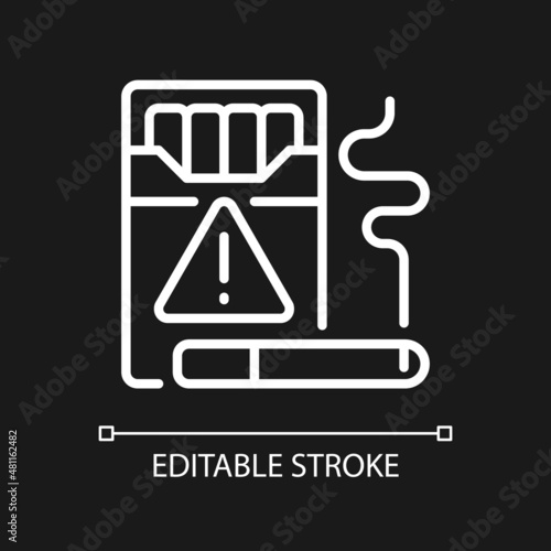 Cigarette smuggling white linear icon for dark theme. Illegal trade. Thin line customizable illustration. Isolated vector contour symbol for night mode. Editable stroke. Pixel perfect. Arial font used