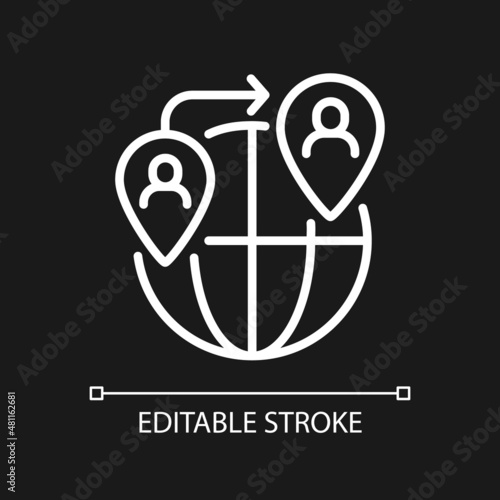 People smuggling white linear icon for dark theme. Thin line customizable illustration. Isolated vector contour symbol for night mode. Editable stroke. Pixel perfect. Arial font used