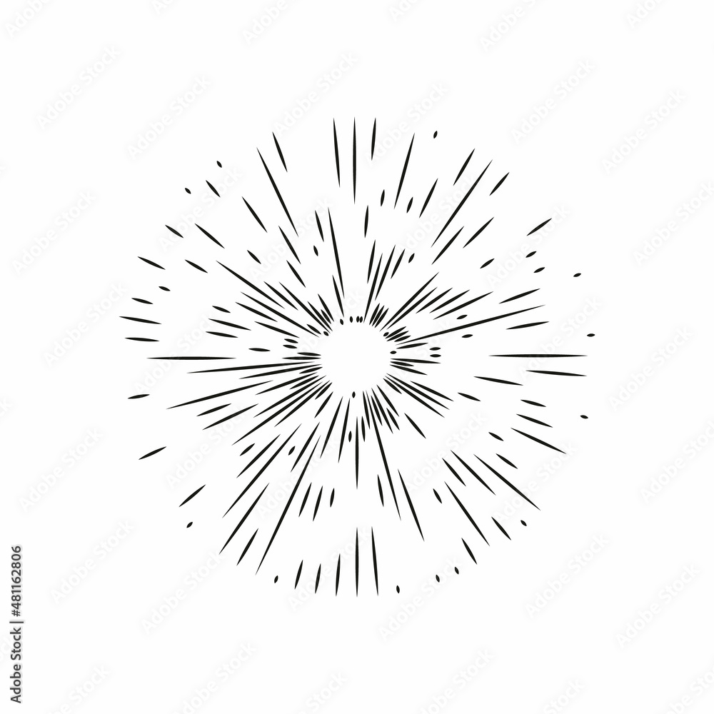 Sun rays hand drawn, linear drawing. Sun rays hand drawn, linear drawing.
