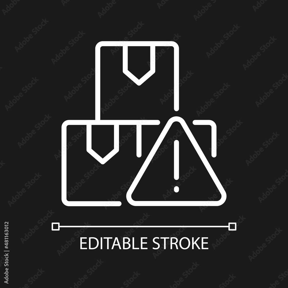 Import regulations white linear icon for dark theme. Thin line customizable illustration. Isolated vector contour symbol for night mode. Editable stroke. Pixel perfect. Arial font used Import regulations white linear icon for dark theme. Thin line customizable illustration. Isolated vector contour symbol for night mode. Editable stroke. Pixel perfect. Arial font used