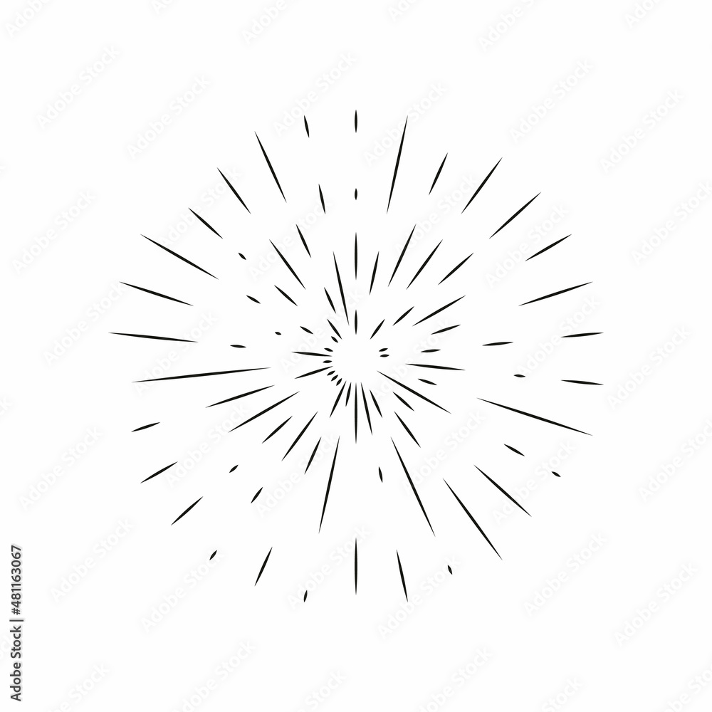 Sun rays hand drawn, linear drawing. Sun rays hand drawn, linear drawing.
