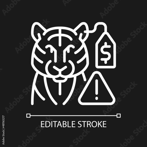 Wildlife smuggling white linear icon for dark theme. Thin line customizable illustration. Isolated vector contour symbol for night mode. Editable stroke. Pixel perfect. Arial font used